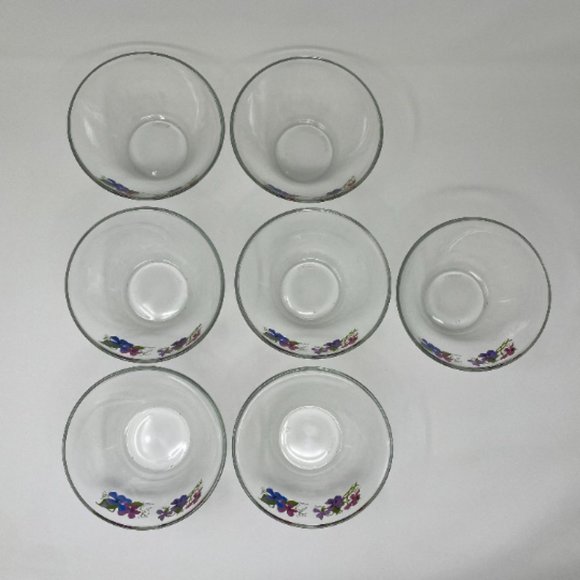 Vintage Set of 7 Avon Wild Violets Collection J Walsh Clear Crystal Glass Bowls - Picture 2 of 10